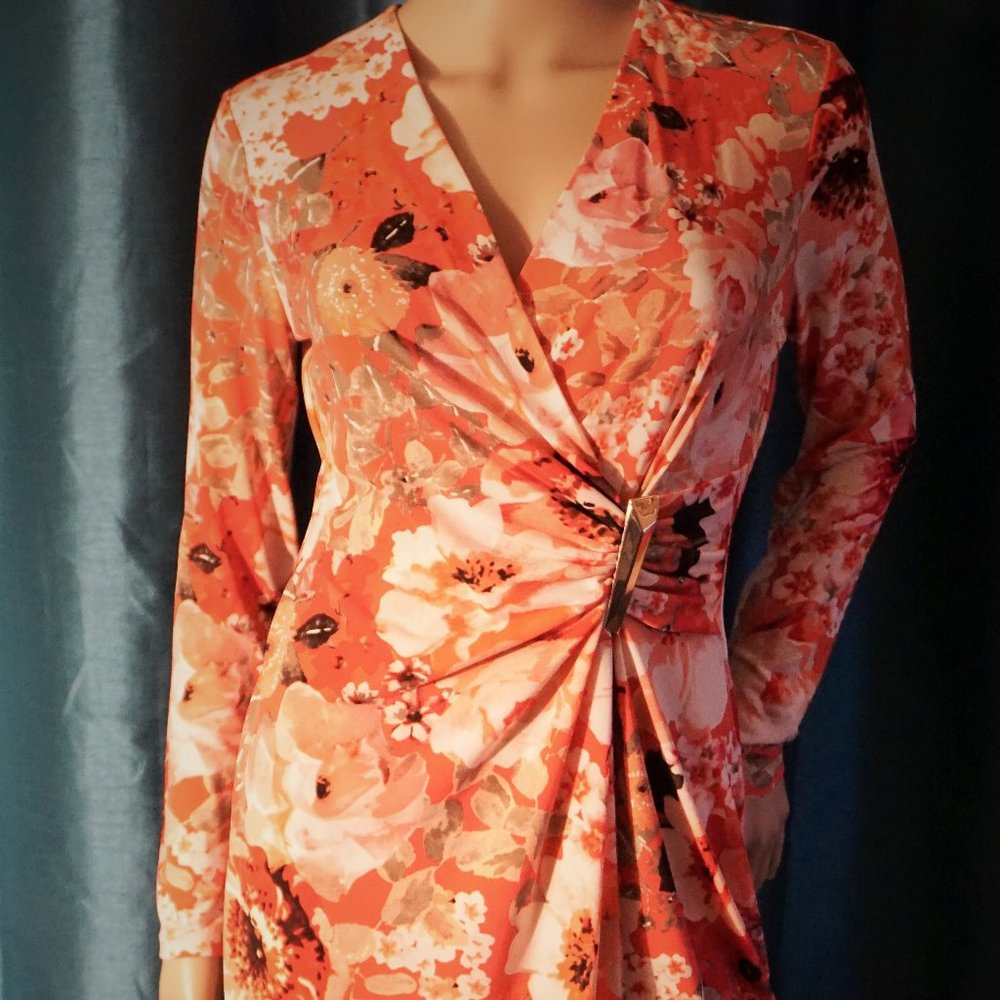 CALVIN KLEIN KNIT FLORAL FAUX WRAP DRESS SZ 4P NEW